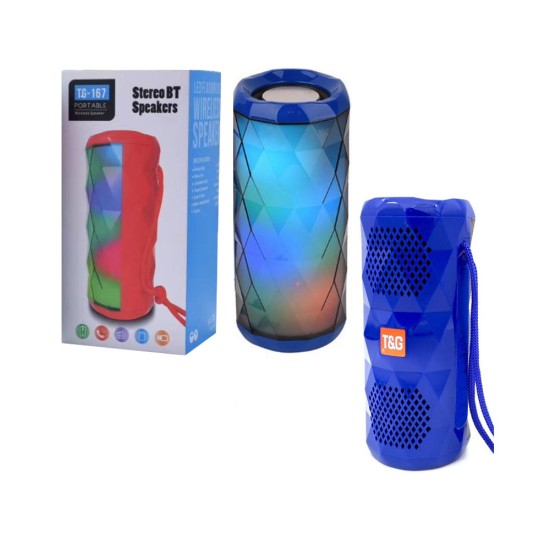 T&G WIRELESS BLUETOOTH SPEAKER TG-167 FM/TF/U DISK/MICROSD/USB/AUX WITH RGB COLORFUL LIGHT BLUE